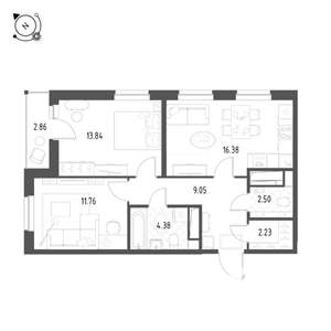 2-к квартира, строящийся дом, 61м2, 19/25 этаж