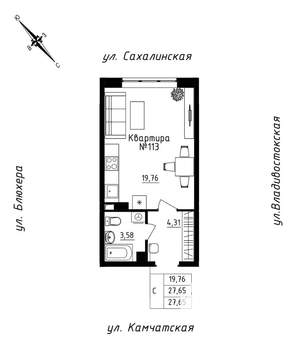 Студия квартира, строящийся дом, 28м2, 10/25 этаж