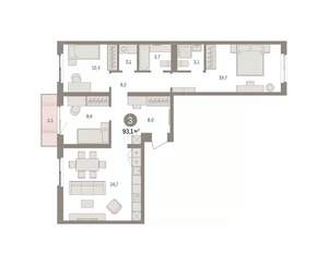 3-к квартира, вторичка, 93м2, 4/9 этаж