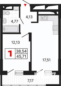 1-к квартира, вторичка, 46м2, 8/25 этаж