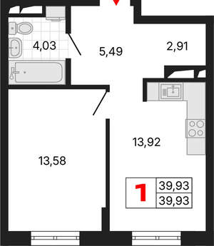 1-к квартира, вторичка, 40м2, 9/25 этаж