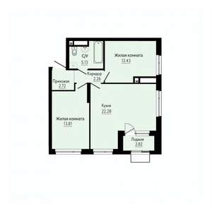 2-к квартира, строящийся дом, 60м2, 17/30 этаж