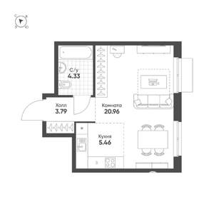 Студия квартира, строящийся дом, 35м2, 3/25 этаж