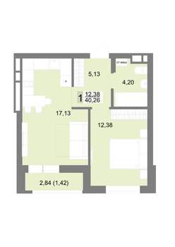 1-к квартира, строящийся дом, 40м2, 8/22 этаж