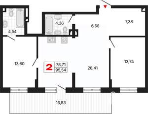 2-к квартира, вторичка, 96м2, 1/25 этаж