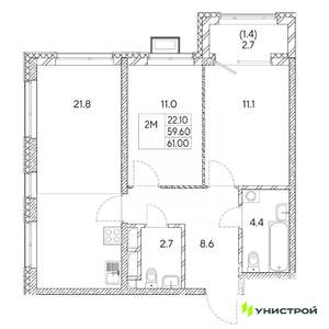 2-к квартира, вторичка, 61м2, 20/31 этаж