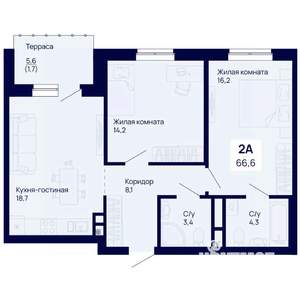 2-к квартира, вторичка, 67м2, 2/18 этаж
