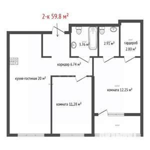 2-к квартира, вторичка, 60м2, 6/9 этаж