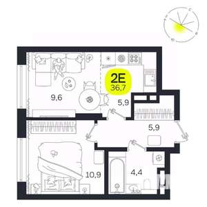 2-к квартира, вторичка, 37м2, 3/27 этаж