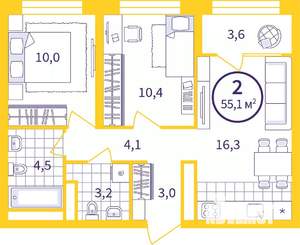 2-к квартира, вторичка, 53м2, 20/24 этаж