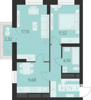 2-к квартира, вторичка, 53м2, 27/31 этаж