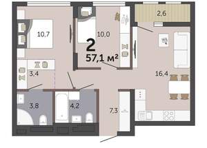 2-к квартира, вторичка, 57м2, 3/19 этаж