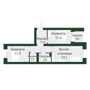 2-к квартира, вторичка, 58м2, 4/4 этаж