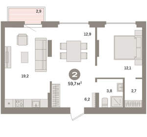 1-к квартира, вторичка, 60м2, 4/16 этаж