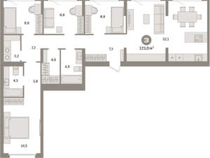 4-к квартира, вторичка, 123м2, 7/9 этаж