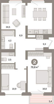 2-к квартира, вторичка, 80м2, 7/16 этаж