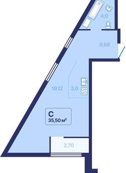 Студия квартира, вторичка, 36м2, 13/27 этаж
