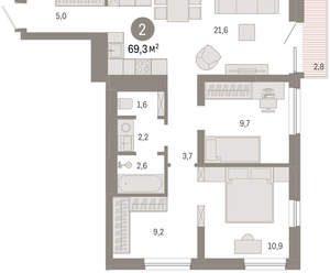 2-к квартира, вторичка, 69м2, 5/8 этаж