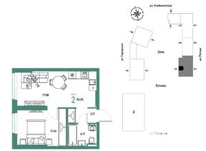 2-к квартира, строящийся дом, 36м2, 3/24 этаж