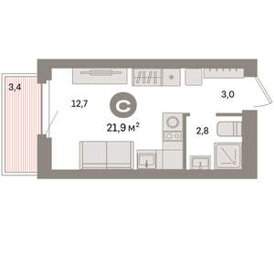 Студия квартира, вторичка, 22м2, 6/9 этаж