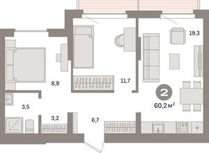 1-к квартира, вторичка, 60м2, 4/16 этаж