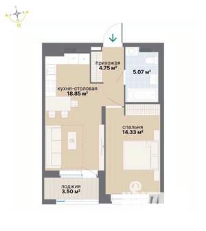 1-к квартира, вторичка, 47м2, 3/26 этаж