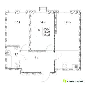 2-к квартира, вторичка, 65м2, 19/31 этаж
