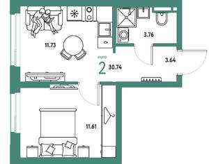 2-к квартира, вторичка, 31м2, 18/24 этаж