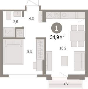 1-к квартира, вторичка, 35м2, 6/9 этаж
