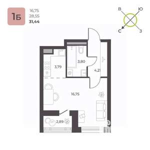 Студия квартира, строящийся дом, 31м2, 16/23 этаж