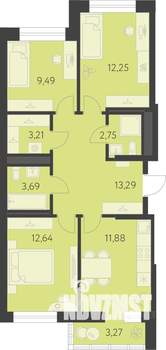 3-к квартира, вторичка, 71м2, 3/25 этаж