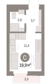 Студия квартира, вторичка, 20м2, 5/9 этаж