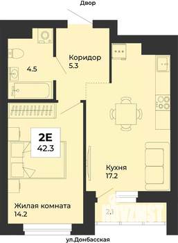 1-к квартира, строящийся дом, 42м2, 5/25 этаж