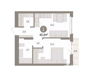 1-к квартира, вторичка, 45м2, 2/16 этаж