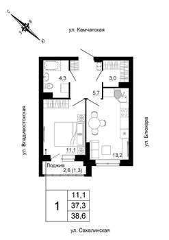 1-к квартира, строящийся дом, 39м2, 4/24 этаж