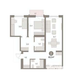 2-к квартира, вторичка, 84м2, 3/16 этаж