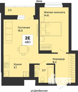 2-к квартира, строящийся дом, 49м2, 12/25 этаж