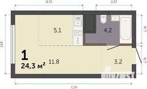 Студия квартира, строящийся дом, 24м2, 3/32 этаж