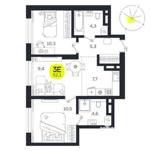 3-к квартира, вторичка, 52м2, 15/27 этаж