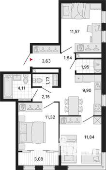 3-к квартира, вторичка, 61м2, 24/25 этаж