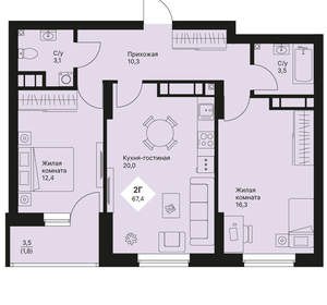 2-к квартира, вторичка, 67м2, 17/25 этаж