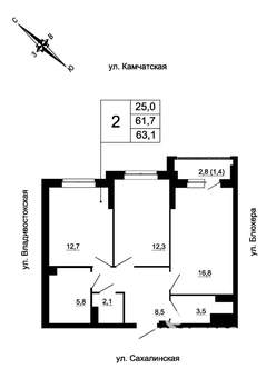 2-к квартира, вторичка, 63м2, 10/24 этаж