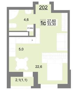 Студия квартира, вторичка, 33м2, 23/26 этаж