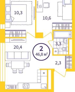 2-к квартира, вторичка, 47м2, 1/24 этаж