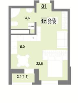 Студия квартира, вторичка, 33м2, 12/26 этаж
