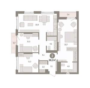 3-к квартира, вторичка, 96м2, 5/25 этаж