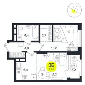 2-к квартира, вторичка, 42м2, 23/27 этаж