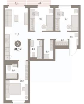 3-к квартира, вторичка, 79м2, 6/9 этаж