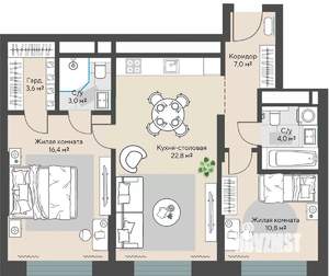 2-к квартира, вторичка, 68м2, 3/30 этаж