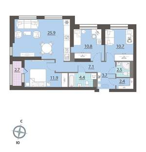 3-к квартира, вторичка, 81м2, 13/32 этаж